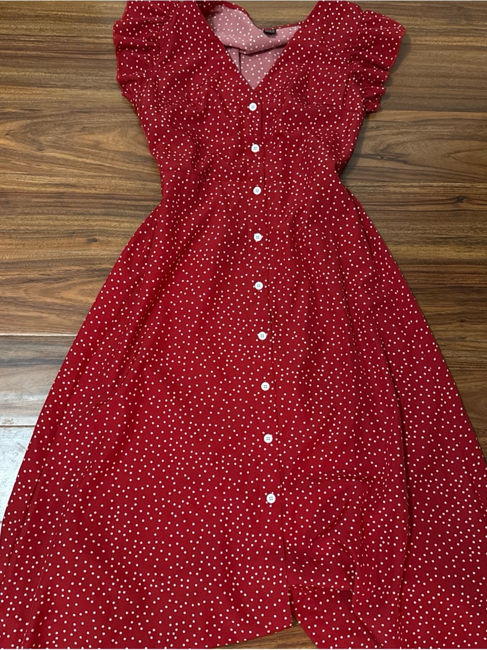 SHEIN Red Polka Dot Maxi Dress with Buttons